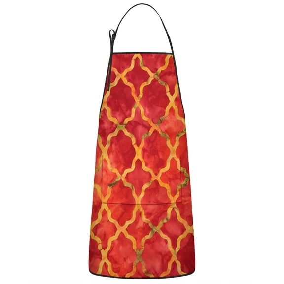 Red Yellow Checkered Pattern Apron-Garden Aprons for Women with Pockets-Cotton Linen Waterproof Kitchen Cooking Gardening Aprons Adjustable for Kitchen,Cooking,BBQ and Salon 33x27 Inch