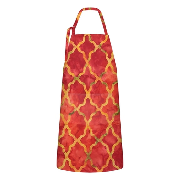 Red Yellow Checkered Pattern Apron-Garden Aprons for Women with Pockets-Cotton Linen Waterproof Kitchen Cooking Gardening Aprons Adjustable for Kitchen,Cooking,BBQ and Salon 33x27 Inch