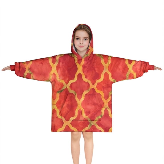 Red Yellow Checkered Pattern Blanket Hoodies for Kids 6-13YR Oversize Wearable Blanket Hoodies for Boys Girls Teens