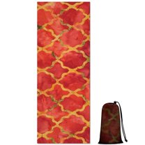Red Yellow Checkered Pattern Hot Yoga Mat Towel Non Slip for Hot Yoga - Quick-Drying Yoga Mat Cover with 4 Corner Pockets with Travel Bag - Hot Yoga Towel Non Slip Grip Moisture Wicking Sweat 70"x26"