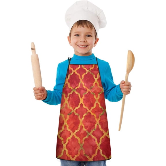 Red Yellow Checkered Pattern Kids Aprons for Girls and Boys,Adjustable Neck Strap Toddler Aprons for Kids Cooking Baking