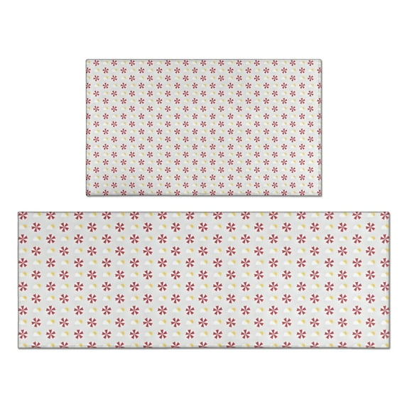 Red and Yellow Christmas Pattern Kitchen Rugs Sets Of 2,Anti Fatigue Kitchen Mat Rugs Non Slip Washable,Decorative Kitchen Floor Mats for Kitchen,Sink,Laundry,17"x30"+17"x47"