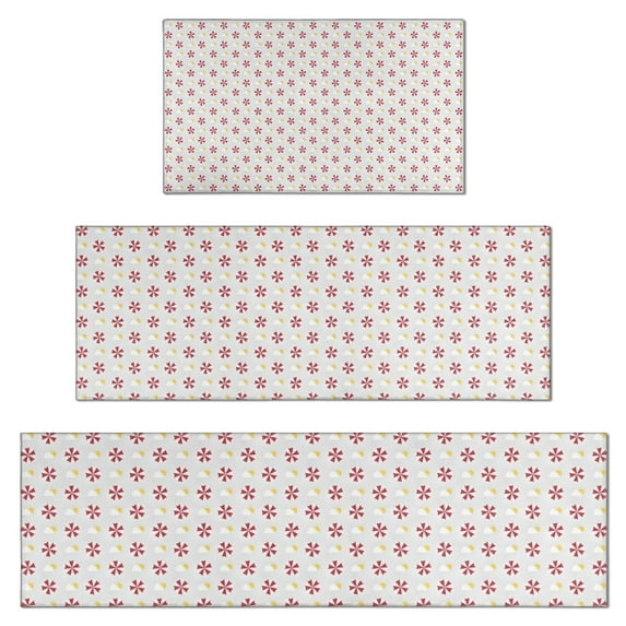 Red and Yellow Christmas Pattern Kitchen Rugs Sets Of 3,Kitchen Runner Rugs Non Skid Washable,Decorative Kitchen Floor Mats for Kitchen,Sink,Laundry,17"x30"+ 17"x47" + 17"x59"