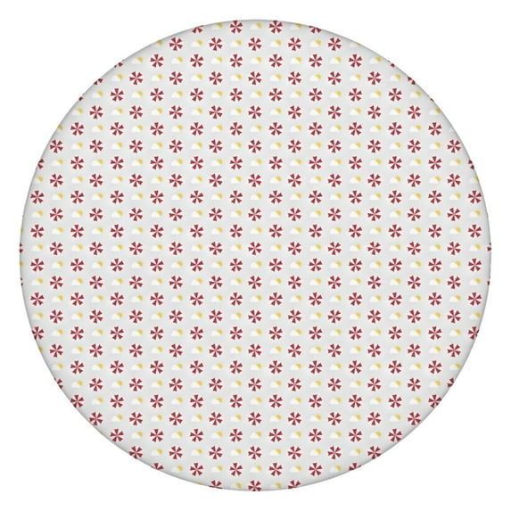 Red and Yellow Christmas Pattern Round Fitted Tablecloth with Elastic Edge,Dining Table Cover Waterproof,Outdoor Round Tablecloth for Camping,Dining,Indoor and Outdoor