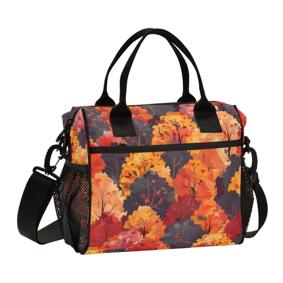 Red Yellow Darkslategray Trees Forest Lunch Bag Insulated Lunch Box Leakproof Reusable Cooler Tote Adjustable Shoulder Strap for Men Women 9L