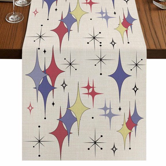 Red Yellow Diamond 48 Inch Table Runner, Modern Geometric Middle Century Beige Farmhouse Dresser Scarf Cotton & Linen Tablerunner for Dining/Kitchen Island/Holiday Party Décor 13" x 48"