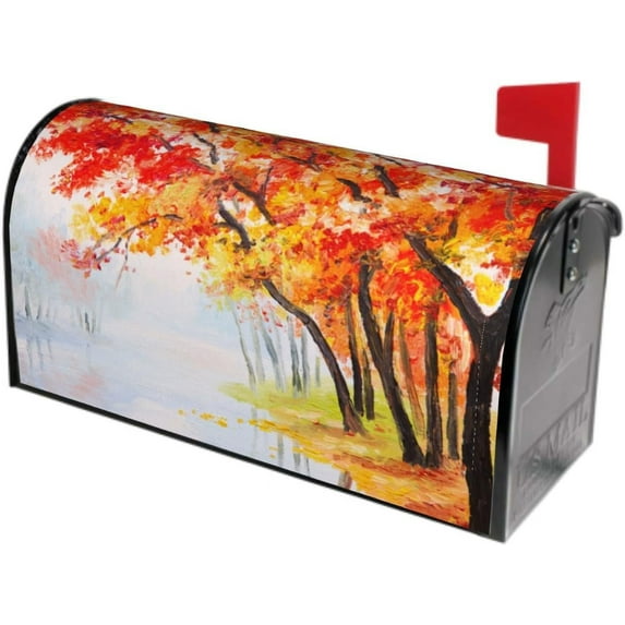 Red Yellow Fall Maple Leafs Mailbox Covers Magnetic Thanksgiving Mailbox Cover Autumn Leaf Mailbox Cover Magnetic Mailbox Wraps Standard Size 18" X 21" Holiday Garden Mailboxs Decorations for Outside