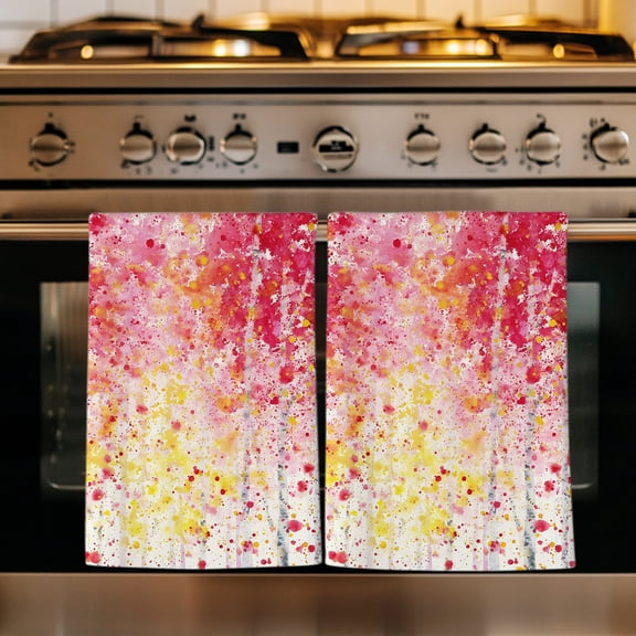 Red Yellow Forest Kitchen Towels Set of 1, Modern Abstract Tree Branch Absorbent Dish Towels for Kitchen, Microfiber Hand Towel, Quick Drying Tea Towel for Cleaning Decorative Dishcloths