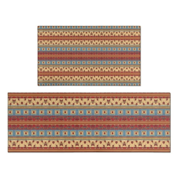 Red and Yellow Geometric Striped Pattern Kitchen Rugs Sets Of 2,Anti Fatigue Kitchen Mat Rugs Non Slip Washable,Decorative Kitchen Floor Mats for Kitchen,Sink,Laundry,17"x30"+17"x47"