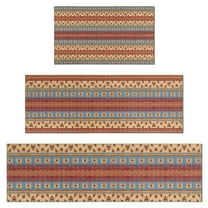 Red and Yellow Geometric Striped Pattern Kitchen Rugs Sets Of 3,Kitchen Runner Rugs Non Skid Washable,Decorative Kitchen Floor Mats for Kitchen,Sink,Laundry,17"x30" 17"x47" 17"x59"