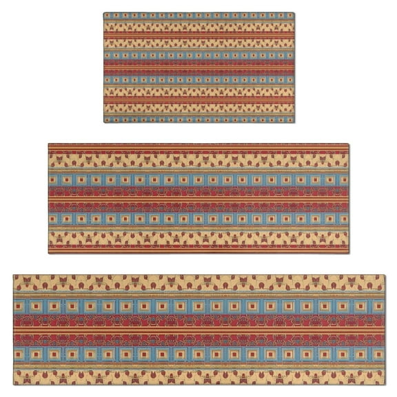 Red and Yellow Geometric Striped Pattern Kitchen Rugs Sets Of 3,Kitchen Runner Rugs Non Skid Washable,Decorative Kitchen Floor Mats for Kitchen,Sink,Laundry,17"x30"+ 17"x47" + 17"x59"