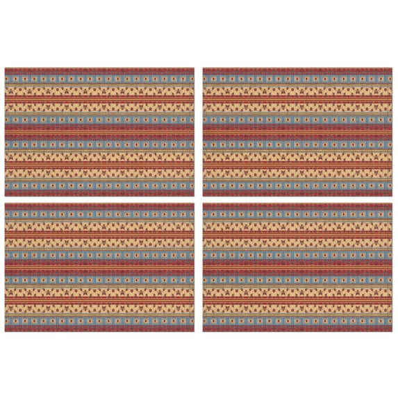Red and Yellow Geometric Striped Pattern Summer Placemats Table Placemats Set Of 4-Linen Kitchen Washable Placemats Table Mats 11.8"x17.7" Non-Slip Heat Resistant