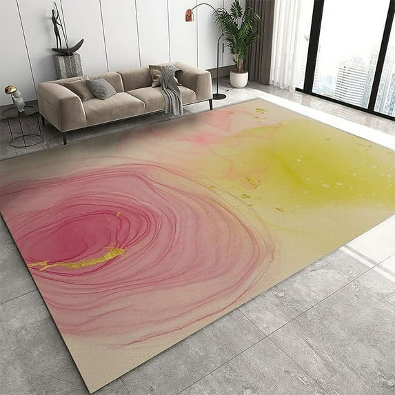 Red And Yellow Gradient Watercolor Area Carpet, Retro Dreamy Light Luxury Rugs For Bedroom, Floor Rugs Machine Washable Breathable Soft For Family Bedside Living Room Study 5 x 8ft