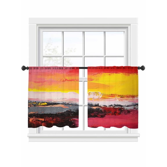Red Yellow Graffiti Sheer Curtains for Living Room Bedroom, Light-filtering Sheer Curtain, Sunset Sunrise LigRod Pocket Voile Window Treatment Drapes, 52’’Wx54’’L, 2 Panels Set