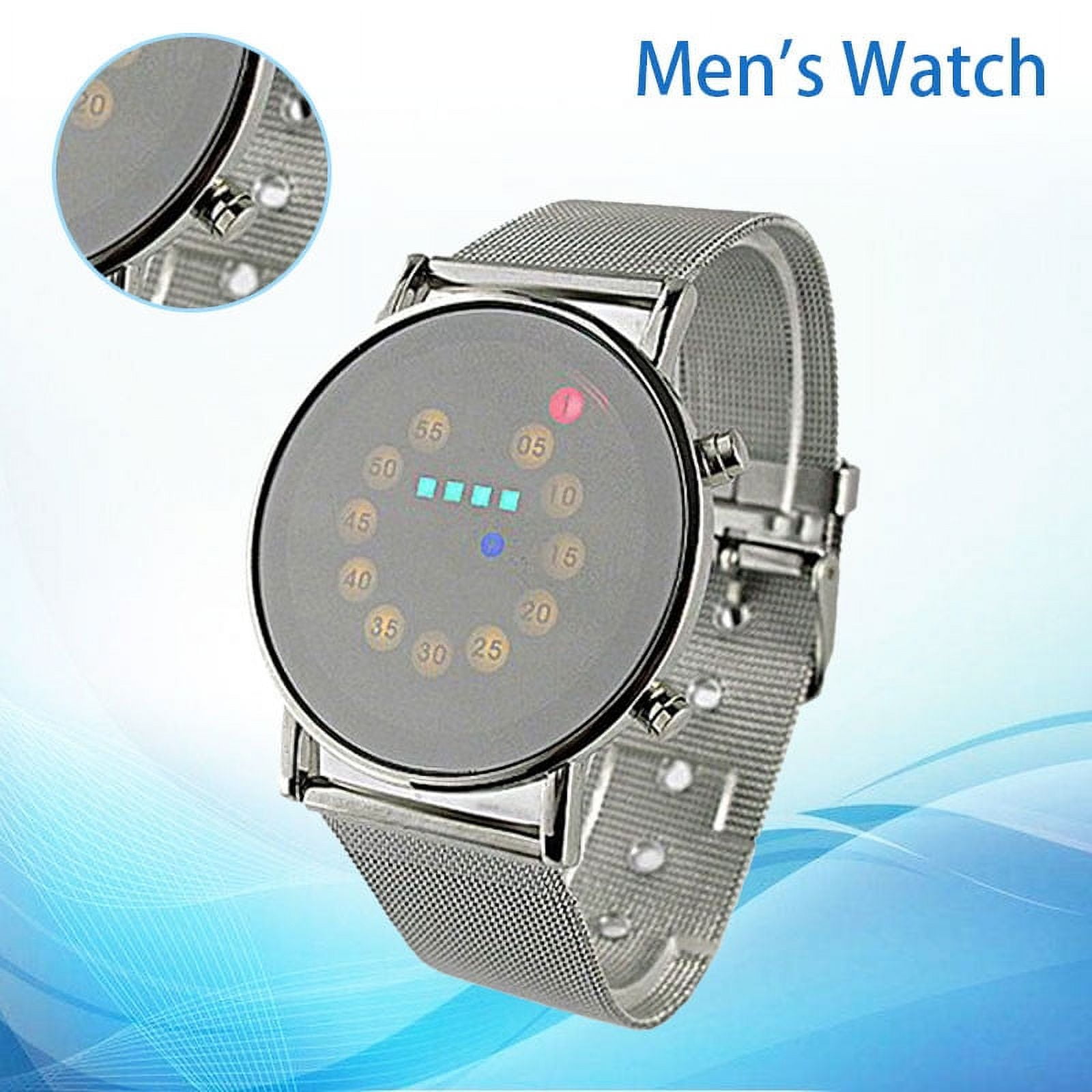 Red+Yellow+Green+Blue LED Light Stainless Steel Fashion Wrist Watch ...