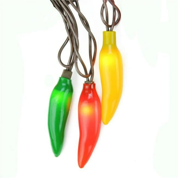Red, Yellow & Green Chili Pepper Summer Garden Patio Christmas Lights - Brown Wire, Set of 35