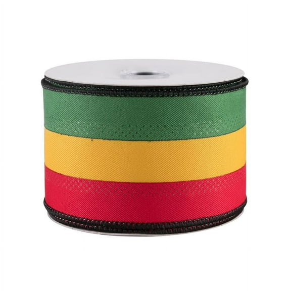 Red Yellow Green Striped Ribbon - 2 1/2" x 10 Yards, Wired Edge, Rastafari, Kwanzaa Decor, Wreath, Christmas, Ghana