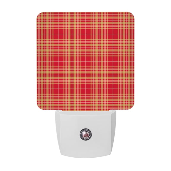 Red Yellow Grid Night Lights, Vintage Minimalist Crimson Red Amber Gingham Smart Auto Dusk to Dawn Sensor Nightlights Plug-in Nightlight for Bedroom Bathroom Living Room Kitchen Hallway