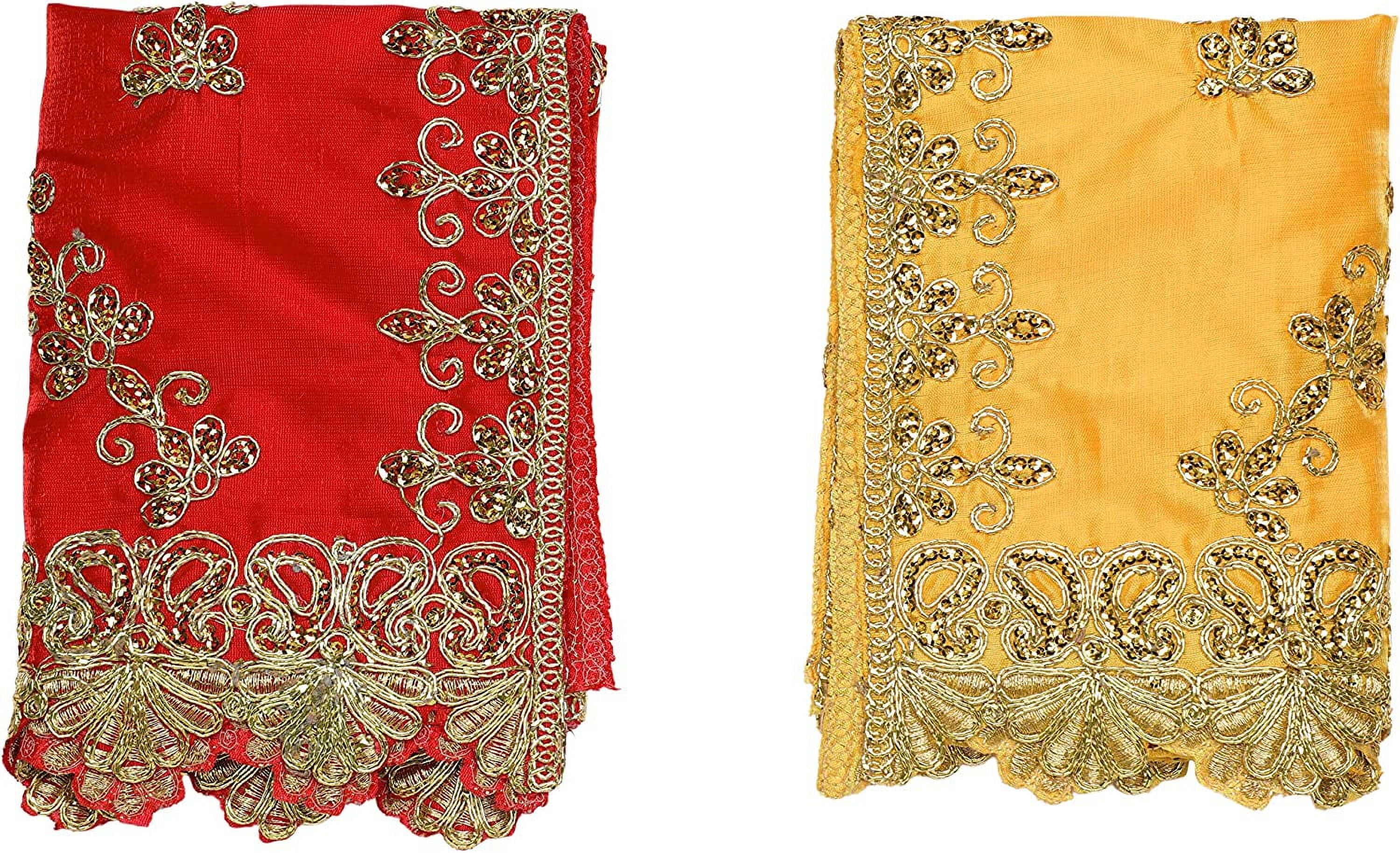 Set Di 5 Tappetini Decorativi Pooja Aasan In Velluto Giallo Con Bordo Dorato, Dimensioni 25x18 Cm, Per Rituali Indiani, Festival, Decorazioni Religiose E Tempio Domestico