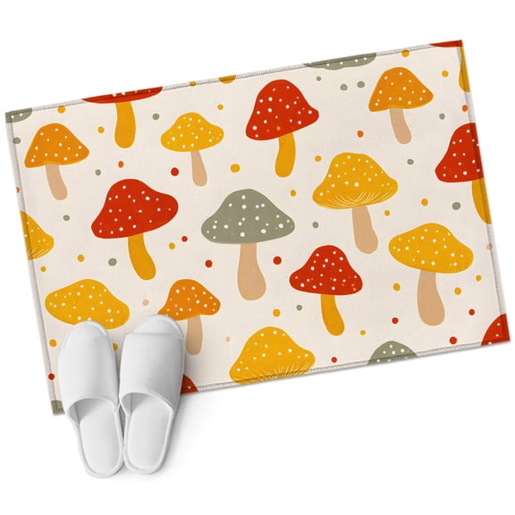 Red Yellow Mushroom Entryway Rug 2x3 Area Rug Washable Indoor Doormat Small Bathroom Rugs Non-Slip Low Pile Accent Throw Rugs Fall Polka Dots Botanical Floor Carpet for Kitchen Bedroom Entrance
