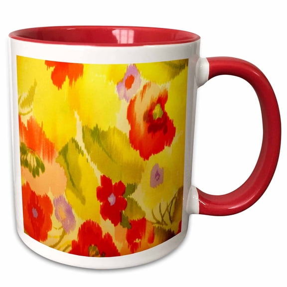 3drose, Red Yellow N Orange Floral Party, 15oz Two-tone Red Mug