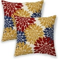 thumbnail image 1 of Red Yellow Pillow Covers 20x20 Set of 2, Navy Blue Floral Dahlia Farmhouse Decorations Throw Pillow Covers Geometry Design Summer Outdoors Decorative Linen Cushion Case for Couch Sofa Home, 1 of 6