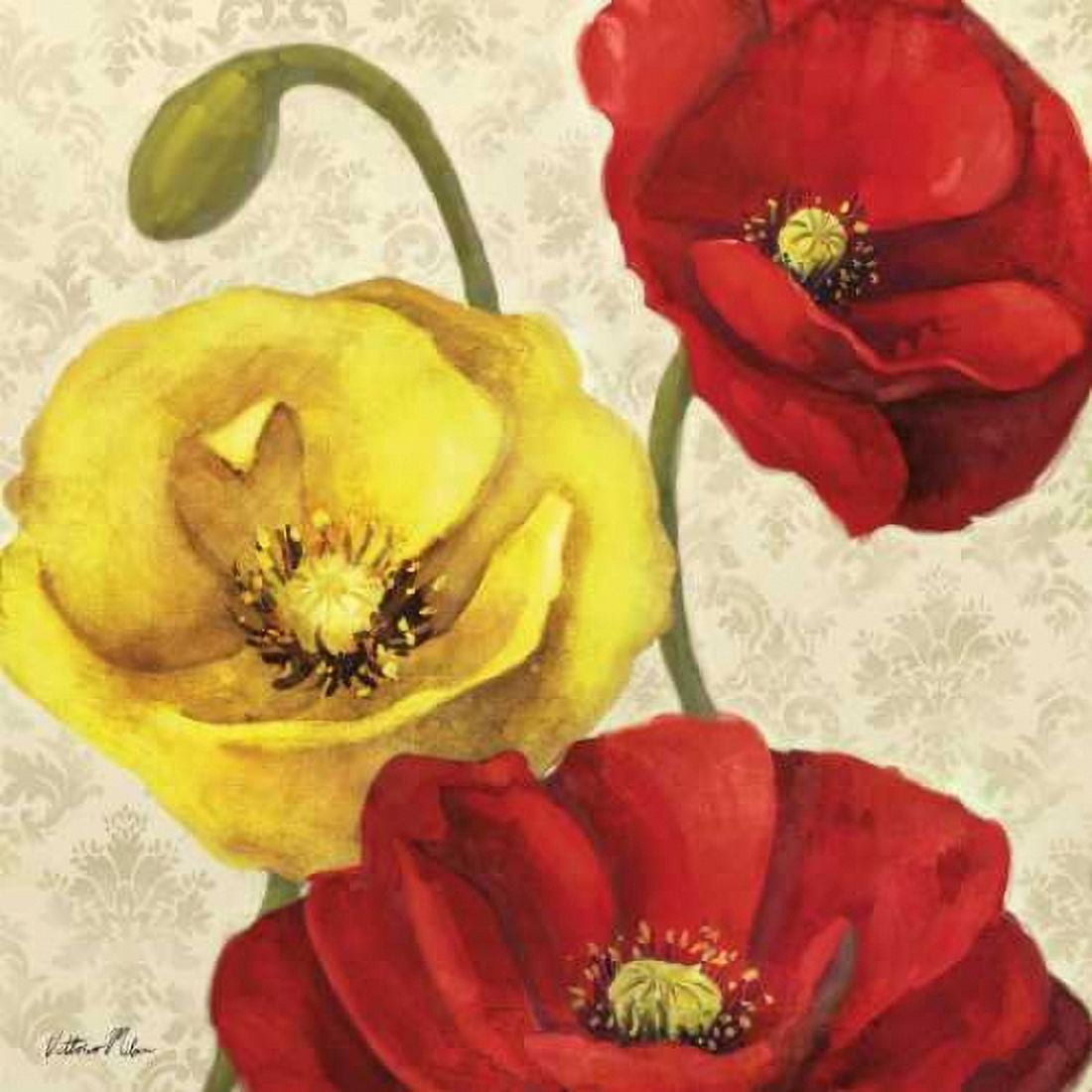 Red & Yellow Poppy Damask I Canvas Art - Vittorio Milan (24 x 24)