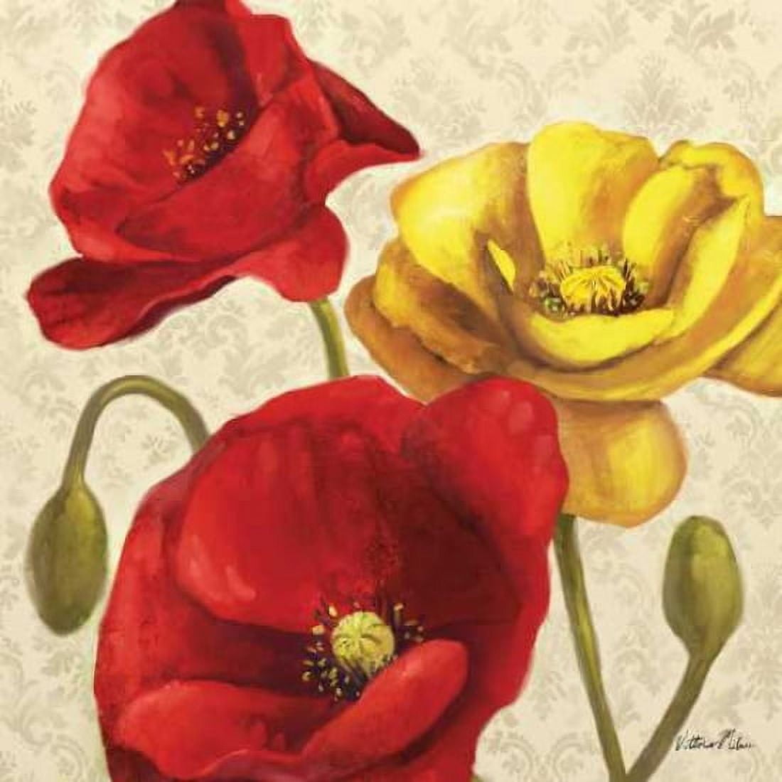 Red & Yellow Poppy Damask II Canvas Art - Vittorio Milan (24 x 24)