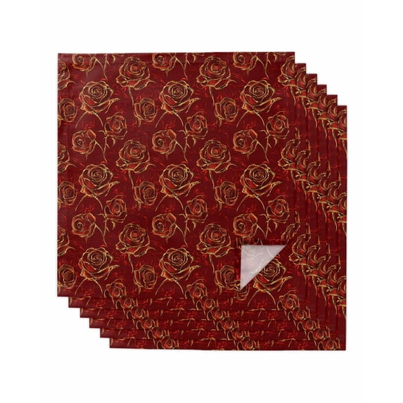 Red Yellow Roses Cloth Napkins Set of 6, Christmas Red Xmas Botanical Washable Reusable Dinner Cocktail Napkin for Kitchen Party Wedding Banquet Holiday Baby Shower Table Decor