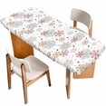 thumbnail image 1 of Red Yellow Snowflake Christmas Table Cloths for 8 Foot Rectangle Tables, Xmas Snowflake Winter Patio Waterproof Elastic Fitted Tablecloths, Washable Rectangular Table Cover for Camping, 1 of 8