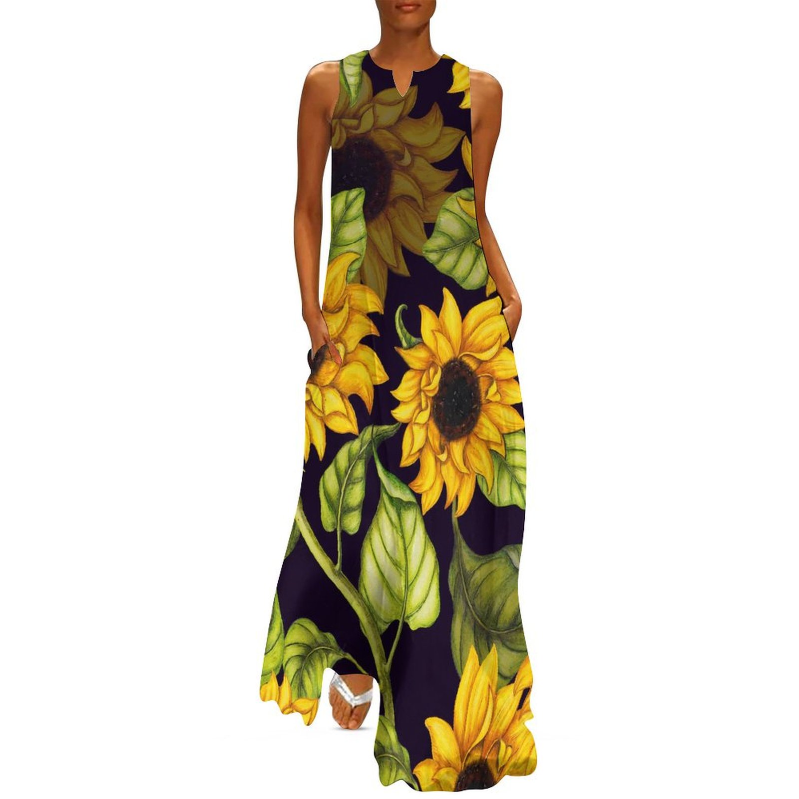 Red Yellow Sunflower Dress Spring Colorful Flowers Streetwear Bohemia Long  Dresses Woman Graphic Party Maxi Dress Big Size 5XL