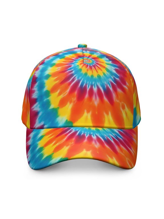 Red and Yellow Tie Dye Pattern Baseball Cap, Sports Sun Cap with Snap Closure & Sweatband, Polyester Construction Gifts for Birthday Christmas Thanksgiving
