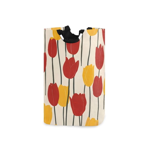 Red Yellow Tulips Laundry Basket with Handles Foldable Laundry Hamper Freestanding Washing Bin 50L