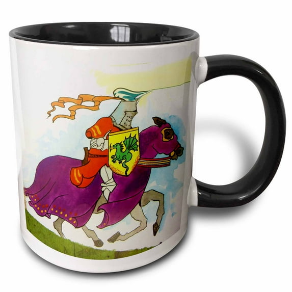 3drose, Red Yellow Violet Knight and Horse, 11oz Two-tone Black Mug