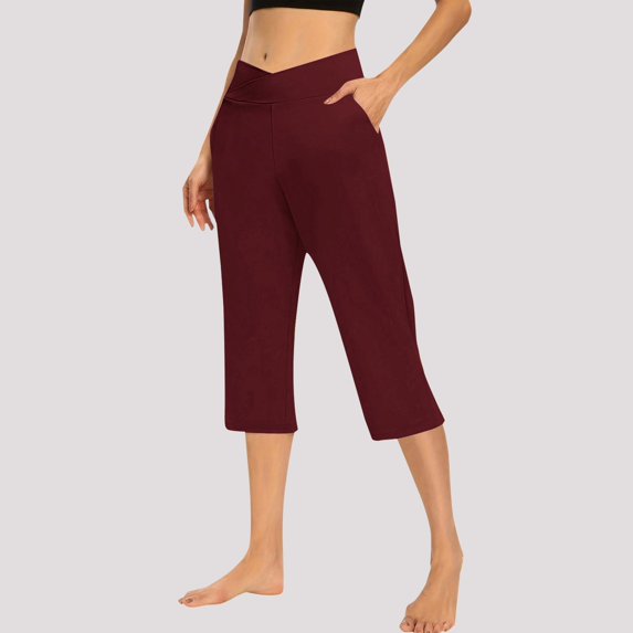 Red Yoga Pants Women Leggings for Women High Waisted Cutout Yoga Lightweight Cozy Cropped Pants Solid Soft Pajams Pants Sweatpants Womens Fashion