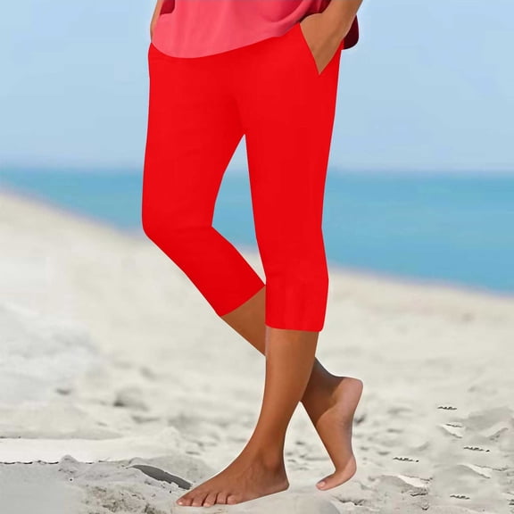 Red Yoga Pants Women Summer Jogging Bottoms High Waist Sports Trousers Short Plain Sports Leggings Elastic Waist Yoga Trousers Casual Slim Fit Running Sweatpants Womens Fashion