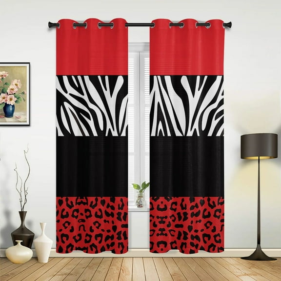 Red Zebra Leopard Print Window Curtains Home Decor Bedroom Window Treatments Valance Curtains for Living Room