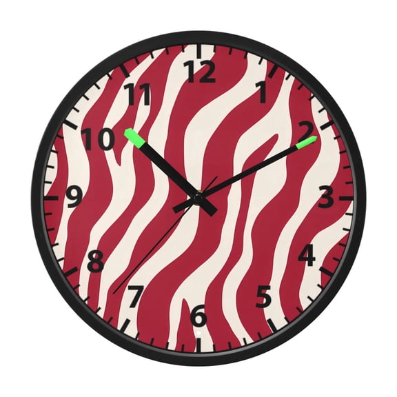 Red Zebra Pattern Wall Clock 12 Inch Voice Activated Night Light Silent Non Ticking