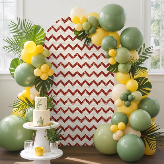Red Zigzag Line Arch Backdrop Cover, 4FT, Chevron Stripe Tribal Pattern Shabby Chic Farmhouse Spandex Arch Covers Double-Sided Backdrop for Wedding Birthday Party Photo Background Decoration