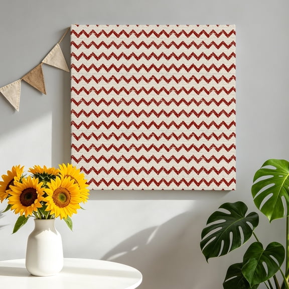 Red Zigzag Line Canvas Wall Art for Living Room, Chevron Stripe Tribal Pattern Shabby Chic Farmhouse Poster Print Painting for Bedroom Office Home Decoration Wall Pictures Prepare To Hang 8"x8"