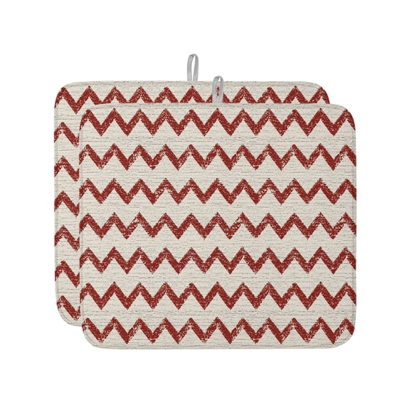 Red Zigzag Line Dish Drying Mat 16x18 inch Chevron Stripe Tribal Pattern Shabby Chic Farmhouse Super Absorbent Microfiber Dish Drying Pad for Kitchen Countertops Sink Dish Drainer Racks 2 Pack