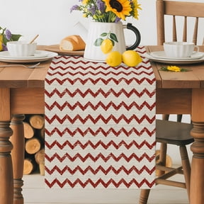 Red Zigzag Stripes Table Runner 72 Inches Long, Off White Linen Texture Background Table Runners Tabletop Scarf Kitchen Dining Tables Decoration for Home Party Indoor Outdoor