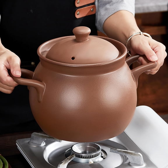 Red Zisha Unglazed Earthen Cookware Stock Pot Natural Terracotta Pan Ceramic Casserole Dish Clay Pot with Lid for Cooking Rice Hot Pot Dolsot Bibimbap and Soup 3.17QT 3L