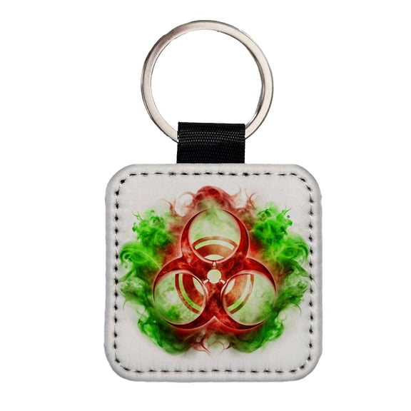 Red Zombie Outbreak Symbol With Green Toxic Gas Faux Leather Square Keychain