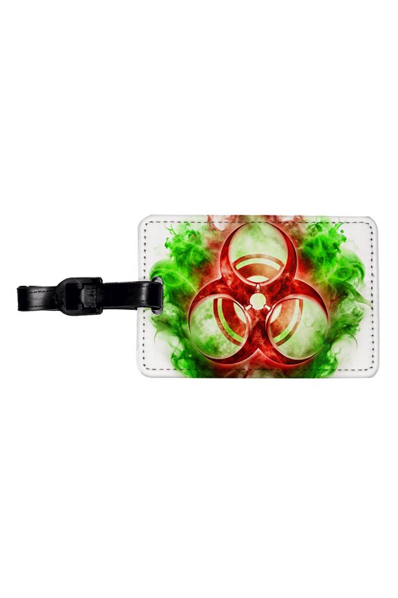 Red Zombie Outbreak Symbol With Green Toxic Gas Faux Leather Travel Luggage Tag