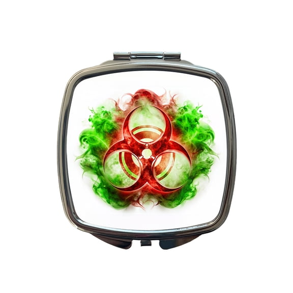 Red Zombie Outbreak Symbol With Green Toxic Gas Travel Makeup Handbag Purse Small Pocket Compact Mirror