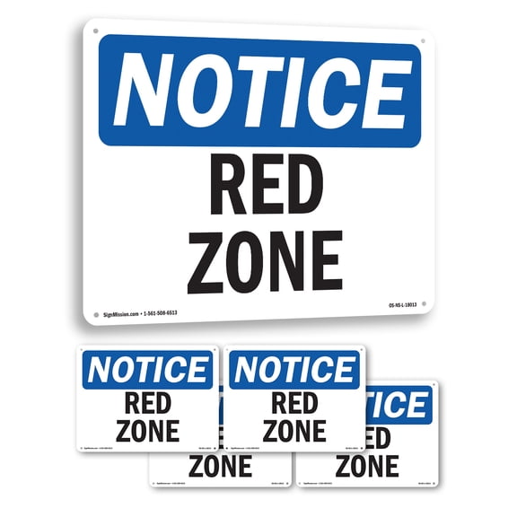 Red Zone OSHA Notice Rigid Plastic Sign 18 Inch x 12 Inch - 5 Pack