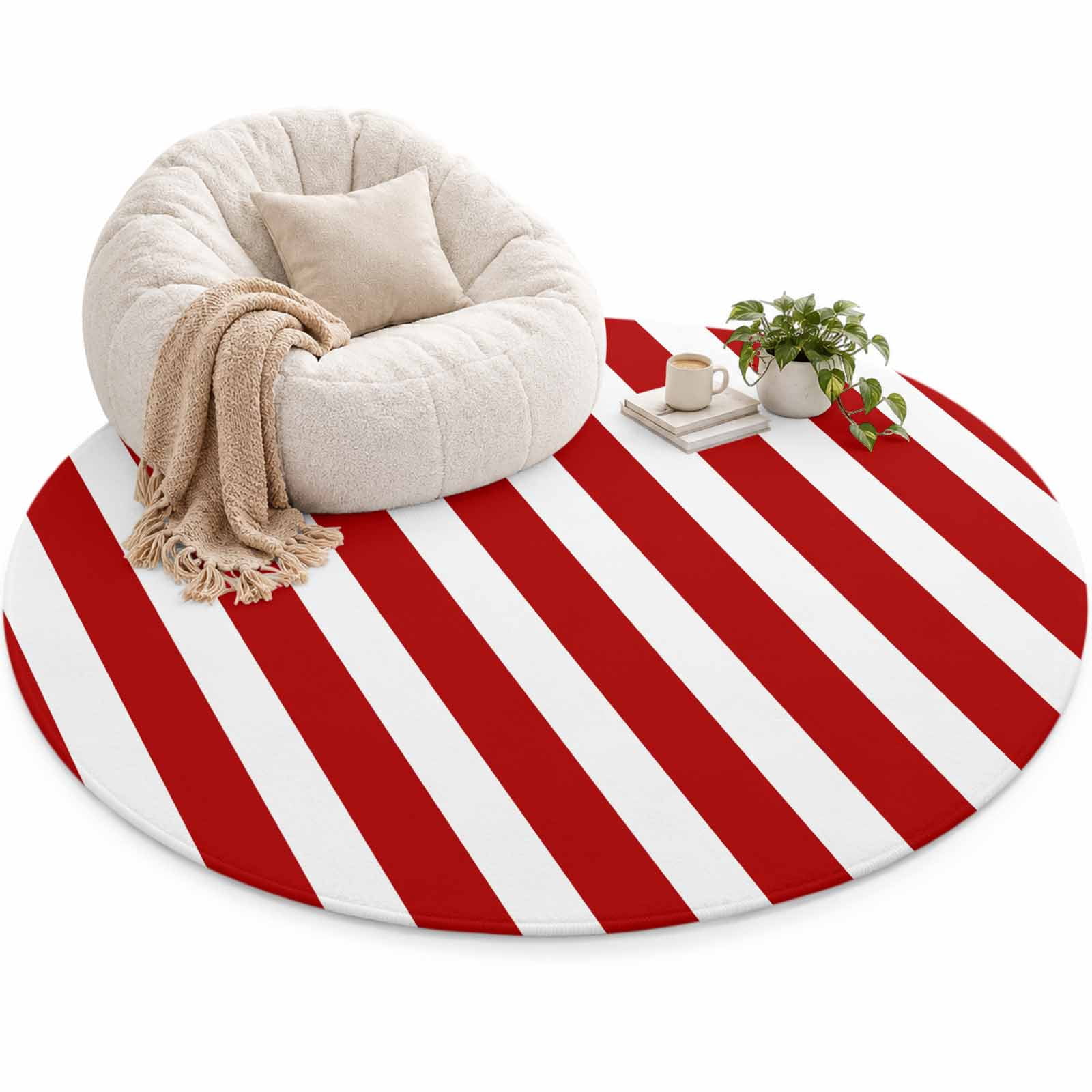 Red and Area Rug 6', White Striped Geometric Soft Mat Non-Slip Silicone ...