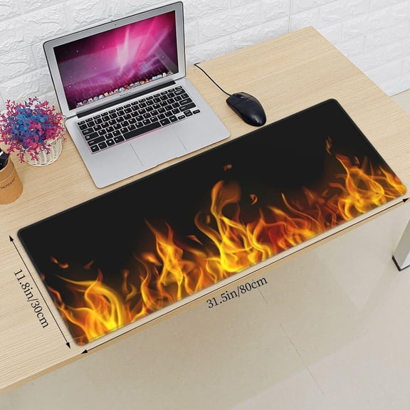 Red and Black Abstract Fire Mouse Pad Long Extended XL Mousepad Desk Pad Gaming Pc Desktop Large Rubber Mice Pads Stitched Edges 31.5'' X 11.8''