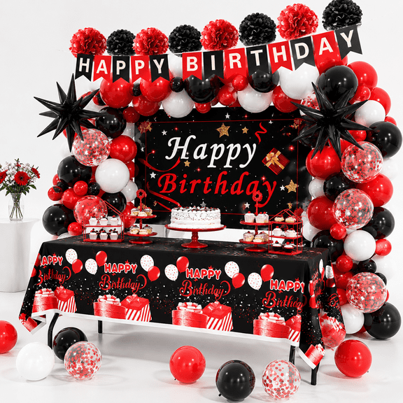 Red and Black Birthday Party Supplies Kit for Milestone Ages 16th 18th 40th 50th 60th